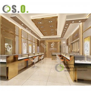 Custom Jewelry Shop Decoration Furniture Design Gold Glass Display Counter Cabinet Jewelry Shop Interior Design