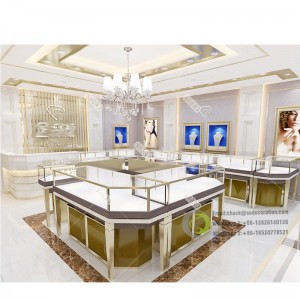 Fine jewelry store display cases Mall design display cases LED spotlights Stainless steel