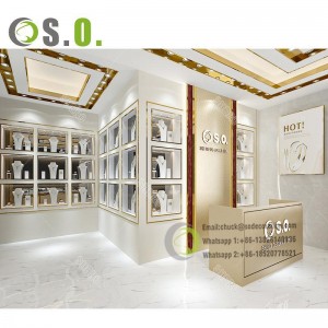 Led light wall jewellery shop display wooden showcase jewellery shop counter design
