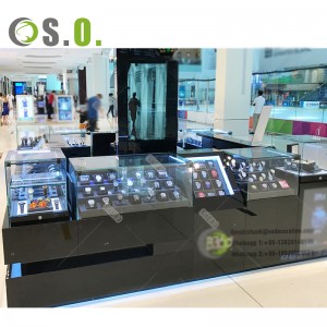 Custom Made Stainless Steel Jewelry Kiosk Gold Jewelry Mall Kiosk with LED Light