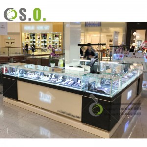Custom Made Stainless Steel Jewelry Kiosk Gold Jewelry Mall Kiosk with LED Light