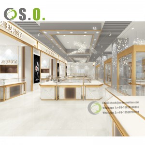 High-end paint gold jewelry store display cabinet wooden glass showcase round stainless steel jewelry counter customization