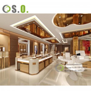 High End Luxury Golden Jewelry Display Showcase Jewellery Shop Interior Design Jewelry cabinet