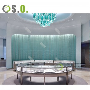 Modern round glass jewelry display showcase with jewelry display cabinet wall jewellery showroom design Jewelry cabinet