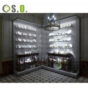 Mineral Glass Display Showcase Lockable Glass With LED Lights Showcase Display Cabinet