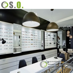 Fashion Optical Shop Interior Design Decoration Custom Wooden Sunglass Wall Display Cabinet Optician Eyewear Display Cabinet