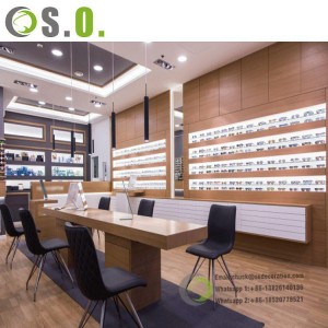 Modern Optical Shop Design Glass Sunglasses Display Wall Shelf