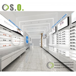 Pasgemaakte optiese winkel-binne-ontwerpmeubels Luukse optiese brilwinkel-uitstalwinkel-binne-ontwerp