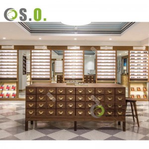 Custom free standing glasses display stand wooden sunglasses display rack for optical shop