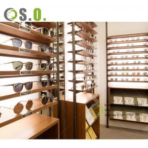 Custom free standing glasses display stand wooden sunglasses display rack for optical shop