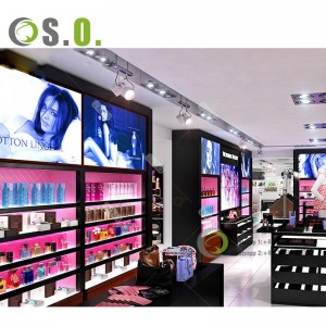 Dizajni i rafteve të rafteve të ekranit të montuar në mur luksoz Shero për kabinetin e ekranit të dyqanit të parfumeve