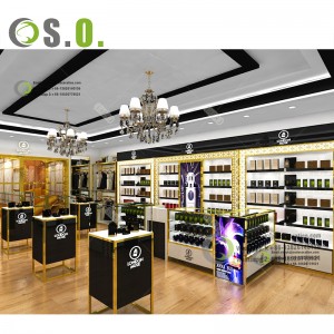 Vitrine de parfum, conception de magasin, décoration en bois de luxe personnalisée, étagères de magasin de parfum, meubles