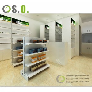 Customized Store Pharmacy Shelf Pharmacy Rack Shelving Durable Sides Pharmacy Shop Design