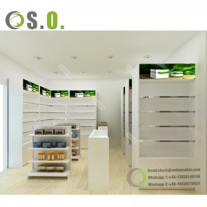 Customized Store Pharmacy Shelf Pharmacy Rack Shelving Durable Sides Pharmacy Shop Design