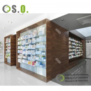 Customized Pharmacy store display medical store wall display shelf rack
