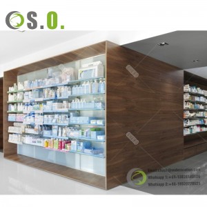 Pharmacy Shop Interior Design Glass Shelves Medical Shop Racks Pharmacy Display Shelves