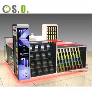 Electronic Mobile Phone Shop Interior Design Wooden Cell Phone Accessory Display Stand Rack Phone Display Cabinet With Light