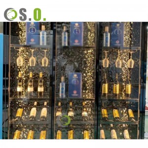 Luxury Wooden wine display cabinet restaurant wine stand glass modern wine display shelf
