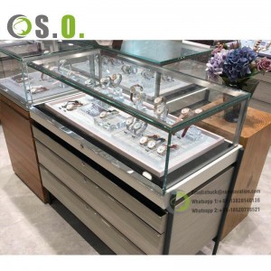 Vitrina de cristal para tienda de relojes de lujo, escaparate de exhibición de joyería de madera de alta gama personalizado, fábrica alta