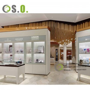 Modern Shopping Mall Boutique Free Standing Glass Gold Watch Shop Jewelry Shop Design Jewelry Display Counter With Drawer