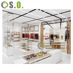 Luxury Handbag Store Interior Design Gold Stainless Steel And Glass Wallet Show Case Display Furniture Bags Display Showcase