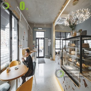 Conception de meubles de magasin de café personnalisé, boulangerie en bois, montage de comptoir de café moderne pour bonbons