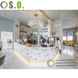 Diseño personalizado de mostrador de cafetería, gabinete y diseño de muebles de exhibición para panadería