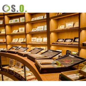 Customized Cigar Store Interior Design Dekorasyon Furniture Retail Cigar Display Rack Shelves Humidor Counter Cabinet