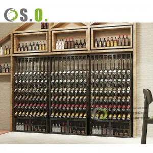 Shero Customized Wine Rack Wall Mounted Beer Shop Store Shelving Wooden Wine Display Showcase For Liquor Store Decoration