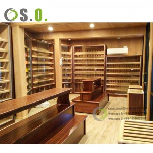 Magasin de cigares personnalisé, Design d'intérieur, meubles de décoration, présentoir de cigares au détail, étagères, armoire de comptoir d'humidification