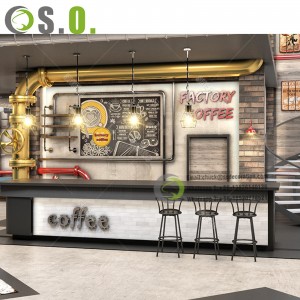 Custom Sweets Cafe Shop Furniture Wooden Bakery Shop Display Counter Design Solid Marble Coffee Shop Bar Counter for Sale
