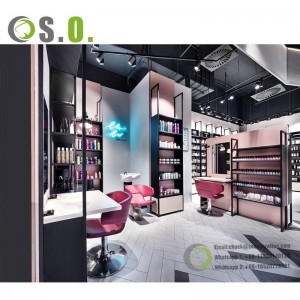 Моден дизајн Шминка Продавница за стоење на подот LED полица за дисплеј салон за козметички дисплеј штанд