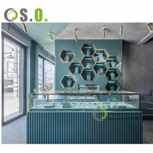 Luksus Glass smykker skap smykker Shop Display Showcase med Led Light smykkebutikk interiørdesign