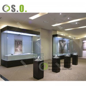 High end tempered glass museum display cabinet floor standing museum glass display showcase