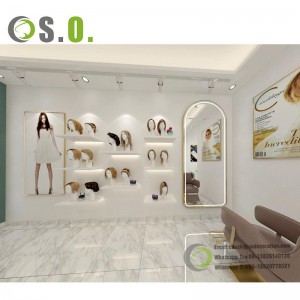 Retail Glass Display Cabinet Wig Display Showcase With LED Light Luxurious Design Wig Shop Furniture