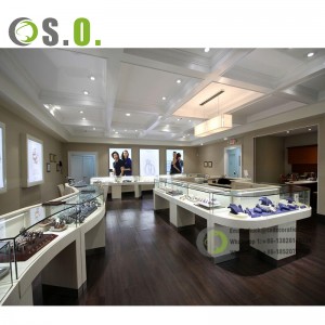 Modern Luxury Dekorasi Jewellery Shop Showroom Counter Design Interior Led Showcase Jewelry Tampilan Kabinet Tabel