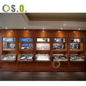 Jewellery Watch Shop Gold Display Counter with Led Light, Watch Display Showcase Metal Frame Standing Display Cabinet