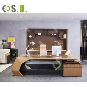 Luxury Modern L Shape Talen'ny Manger Ceo Boss Office Furniture Solutions latabatra napetraka ny birao mpanatanteraka