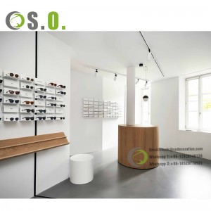 Optical Shop Interior Design Wood Eyewear Skápur Læsing Sólgleraugu Optical Frame Display Cabinet