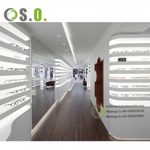 Shero Design ຮ້ານ optical ທີ່ຫນ້າສົນໃຈອອກແບບພາຍໃນໂຮງງານຜະລິດແວ່ນຕາກັນແດດທີ່ກໍາຫນົດເອງສະແດງ Stand ຂາຍຍ່ອຍຕູ້ສະແດງ Optical