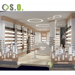 Hurtownia detaliczna Salon okularów Projektowanie wnętrz Naścienna witryna z okularami przeciwsłonecznymi Szafka sklepowa z elementami optycznymi Licznik dekoracyjny