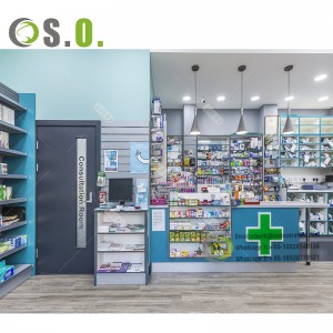 Customized Pharmacy Onetsani sitolo ya mankhwala ogulitsa mankhwala ogulitsa Medical Shop Interior Design