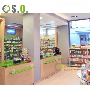 Custom Pharmacy Shelves Modular Fixtures Medical Shop Display Rack Professional Health Care Pharmacy Shop Interior Design