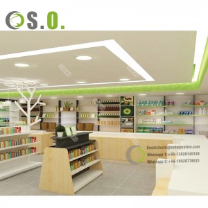 Shero Pharmacy Shop Decoration Logo ធ្នើរវេជ្ជសាស្រ្ដដែលបានប្រើ ធ្នើរដាក់ឱសថស្ថាន