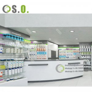 Biztonságos gyógyszertári kirakatpolcok bolti polctartó a gyógyszertári bolt belső kialakításához