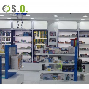 Estantes de farmacia de fábrica Venda polo miúdo Deseño moderno Mobles de farmacia Tenda médica Deseño de interiores á venda