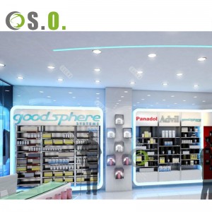 Customized Modern Medical Display Shelves Pharmacy Furniture Drawers Retail Pharmacy Shop Interior Design Shero