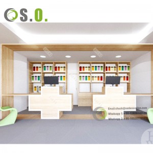 OEM Drugstore Interior Design Retail Wooden Pharmacy Shop Counter Design Medical Store Furniture