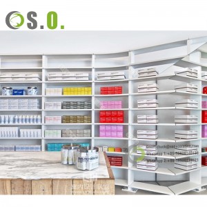 Customizable Commercial Pharmacy Glass Rack Wood Display Cabinet