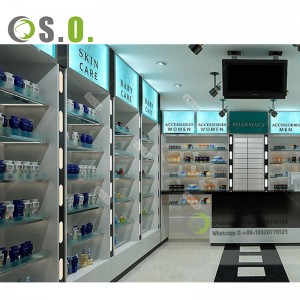 Shero Custom Retail Pharmacy Shop Mobili Display Counter Pharmacy Shelves Display Rack